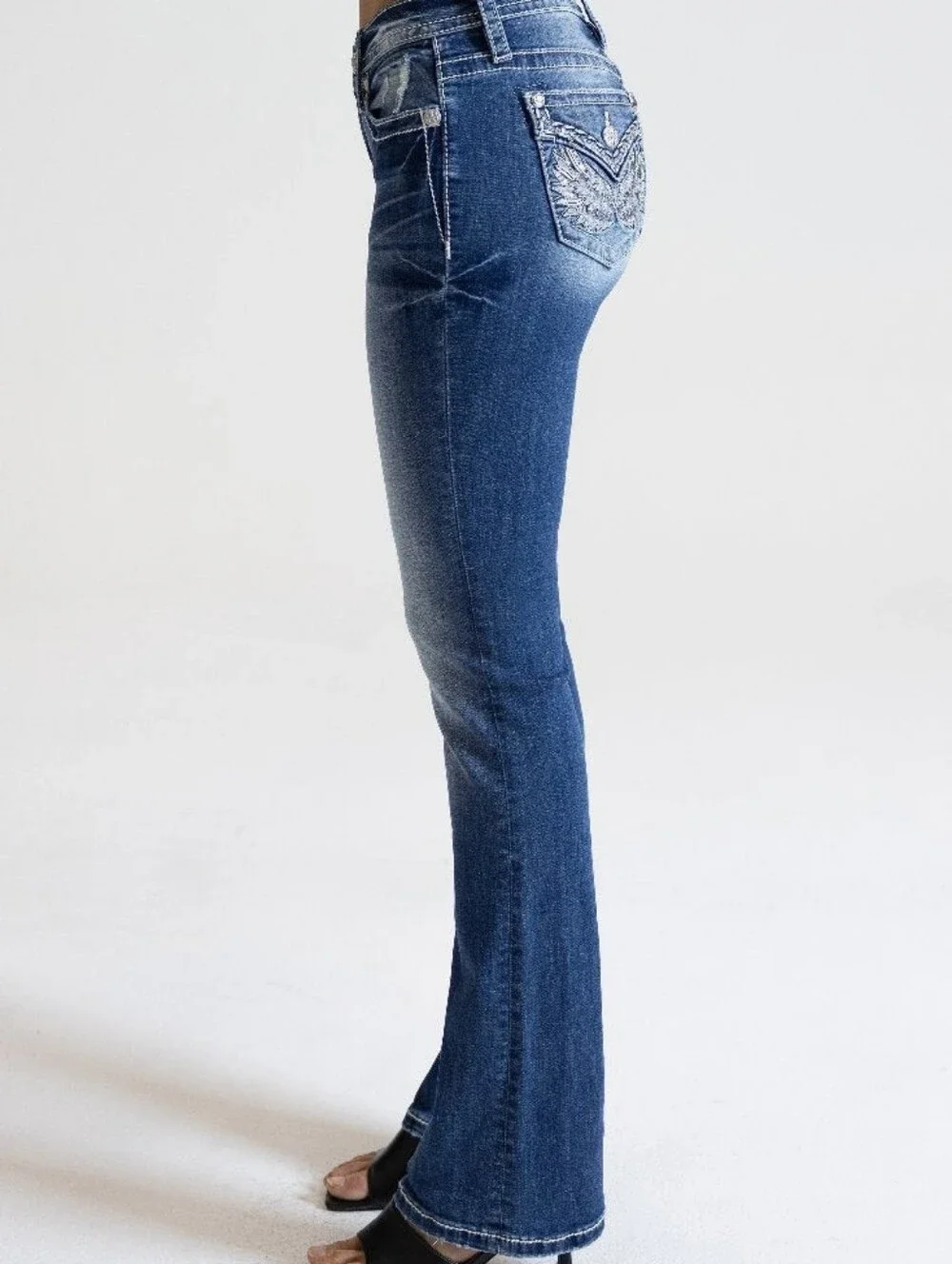 Miss Me Wing Pocket Bootcut Jeans 25 NWT Rhinestone Embroidered Y2K Western
